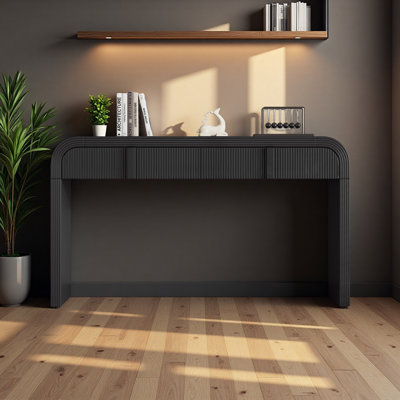 Modern Console Table With 2 Storage Drawers, Fluted Entryway Table With Rounded Silhouette For Hallway Living Room And Entryway