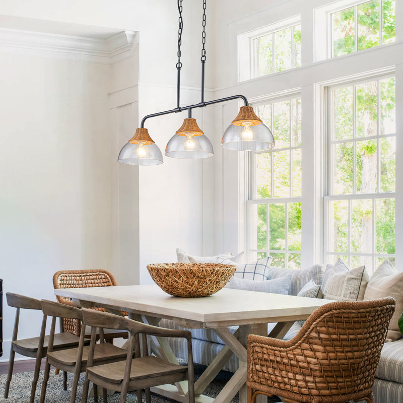 Suspension linéaire en verre à 3 lumières pour îlot de cuisine