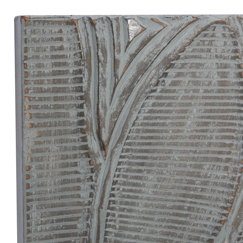 Gray Wooden Intricately Carved Leaf Wall Decor Set of 2 16"W, 48"H
