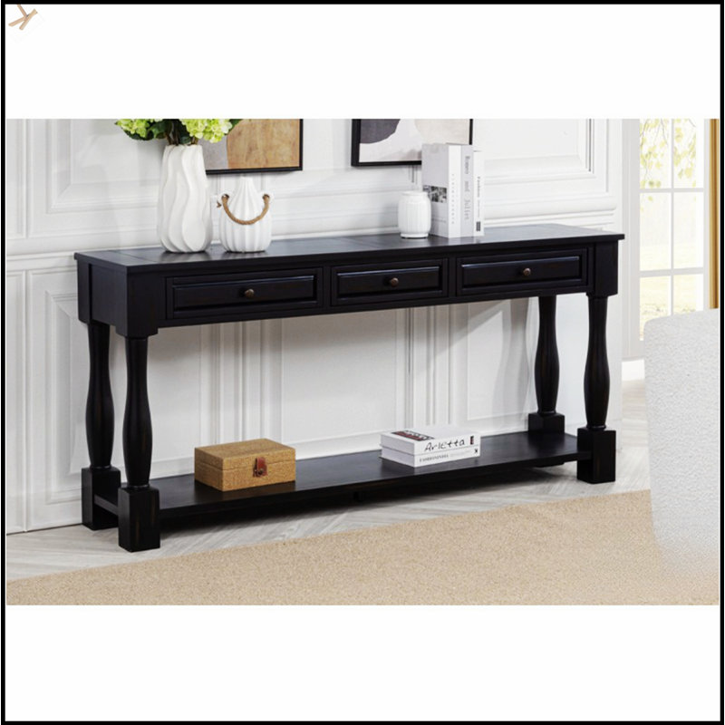 Console de style méditerranéen de 63 pouces de long avec tiroirs et tablette pour les entrées et les couloirs élégants