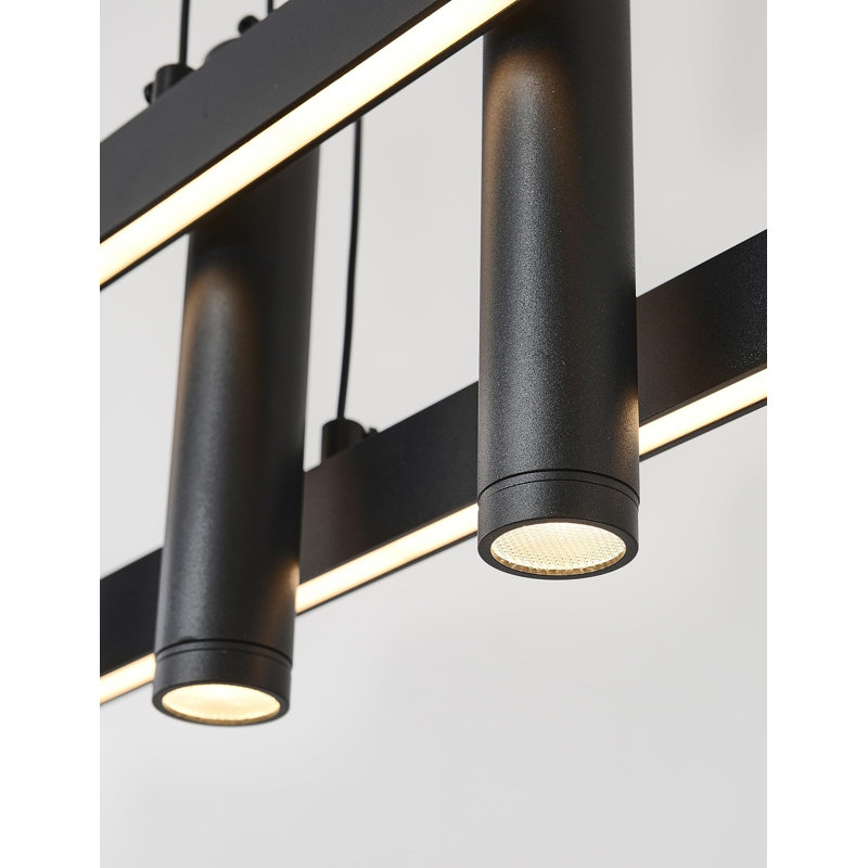 Luminaires suspendus linéaires modernes, îlot de cuisine, lustres de table de billard à lumières DEL minimalistes, luminaire suspendu de plafond à intensité variable avec télécommande (noir)