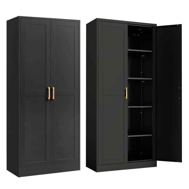 Armoire de cuisine noire de 70,8 po de hauteur avec des portes et des tablettes réglables pour le salon, la chambre à coucher et la salle à manger, l 15,8 po x l 31,5 po x H 70,8 po