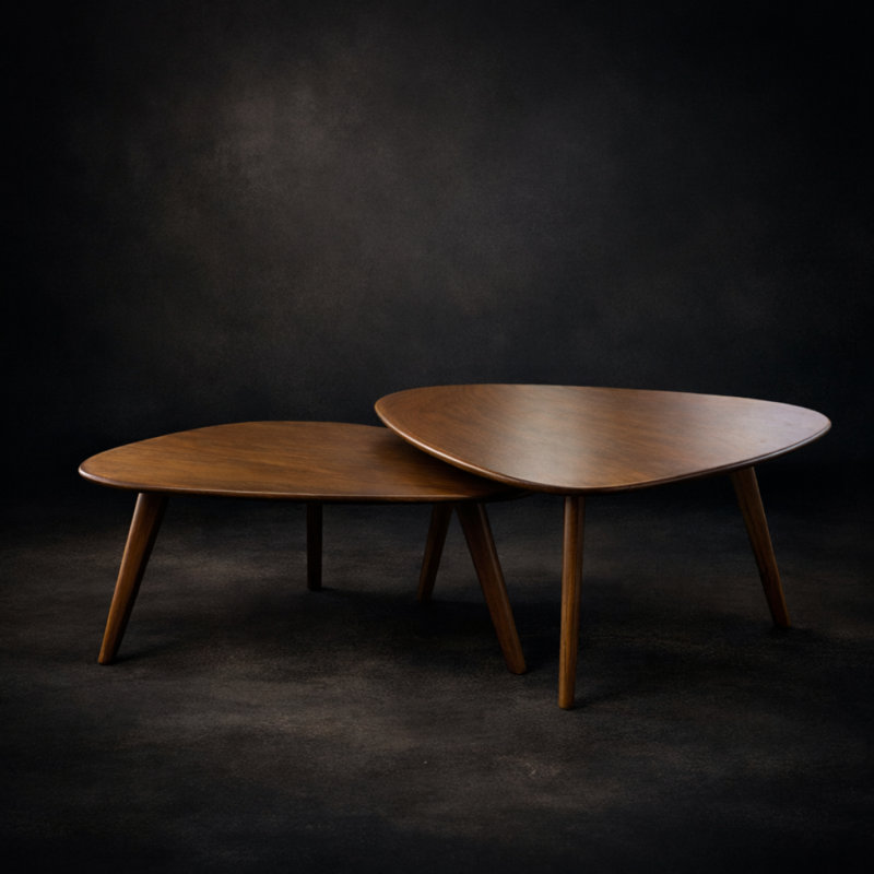Triangular 2-Piece Walnut Wood Nesting Table