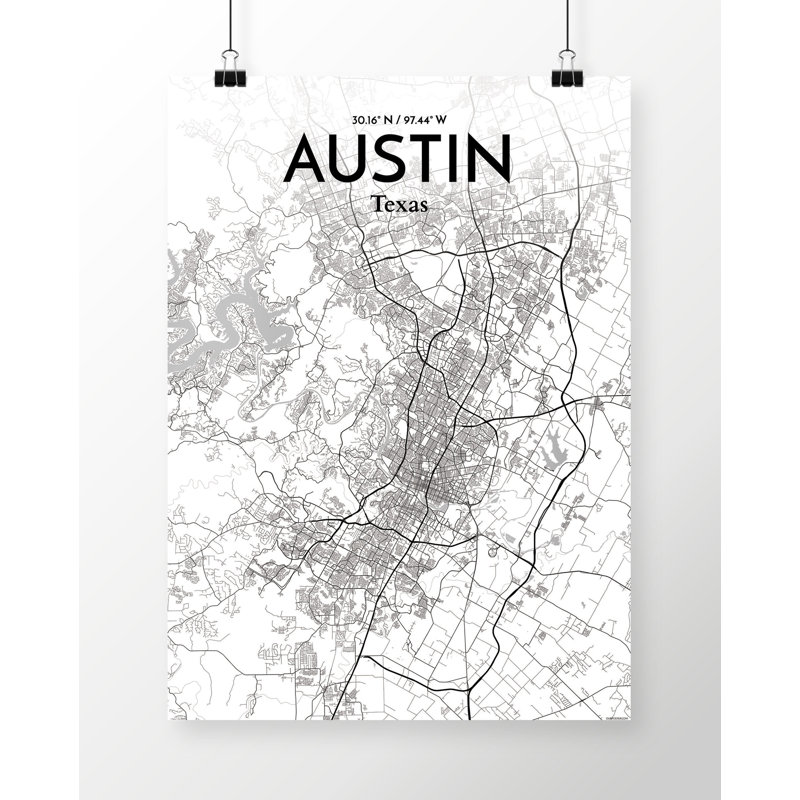 Austin City Map - Unframed Graphic Art, 20" H x 16" W