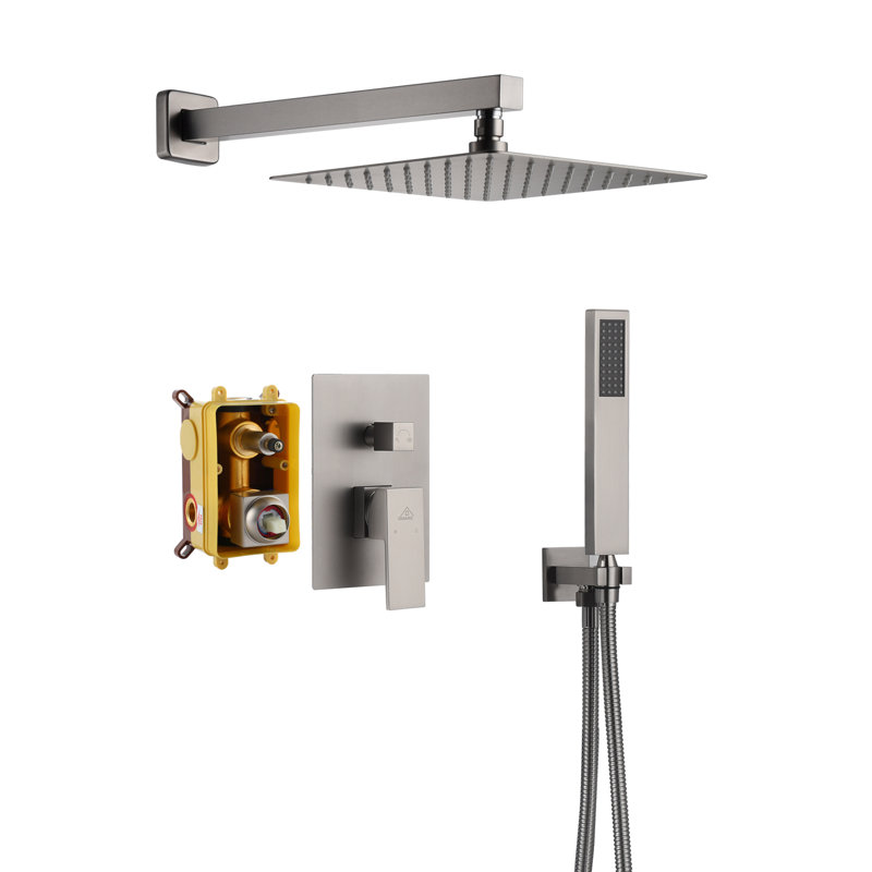 Système de douche complet à 2 fonctions avec valve brute, Nickel brossé