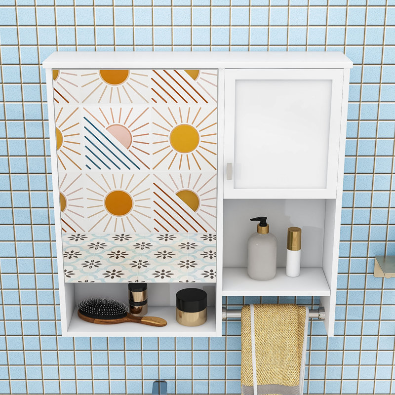 Armoire de salle de bain murale à miroir avec tablette réglable, porte-serviettes et conception imperméable, Blanc