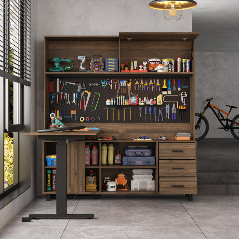 Armoire de garage avec établi réglable