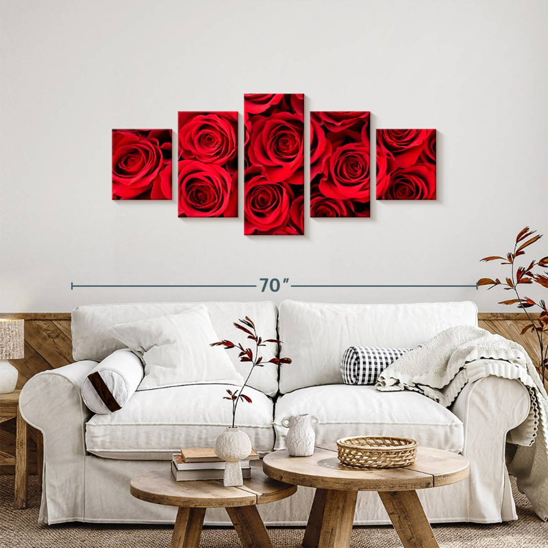Floraison de roses rouges, H 24 po x l 55 po