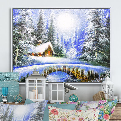 Winter Bridge In Christmas Village - reproduction de cadre flottant sur toile