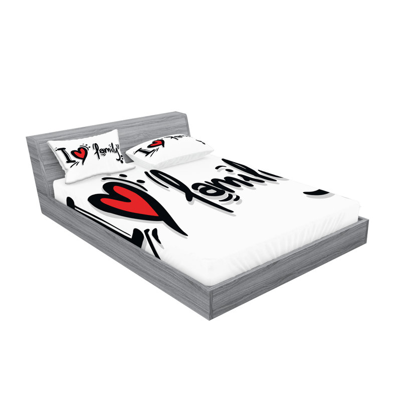 Ensemble de draps et taies décoratives Ambesonne Family, noir, rouge, blanc, King Sheet Set + 1 Fitted Sheet + 4 Pillowcases