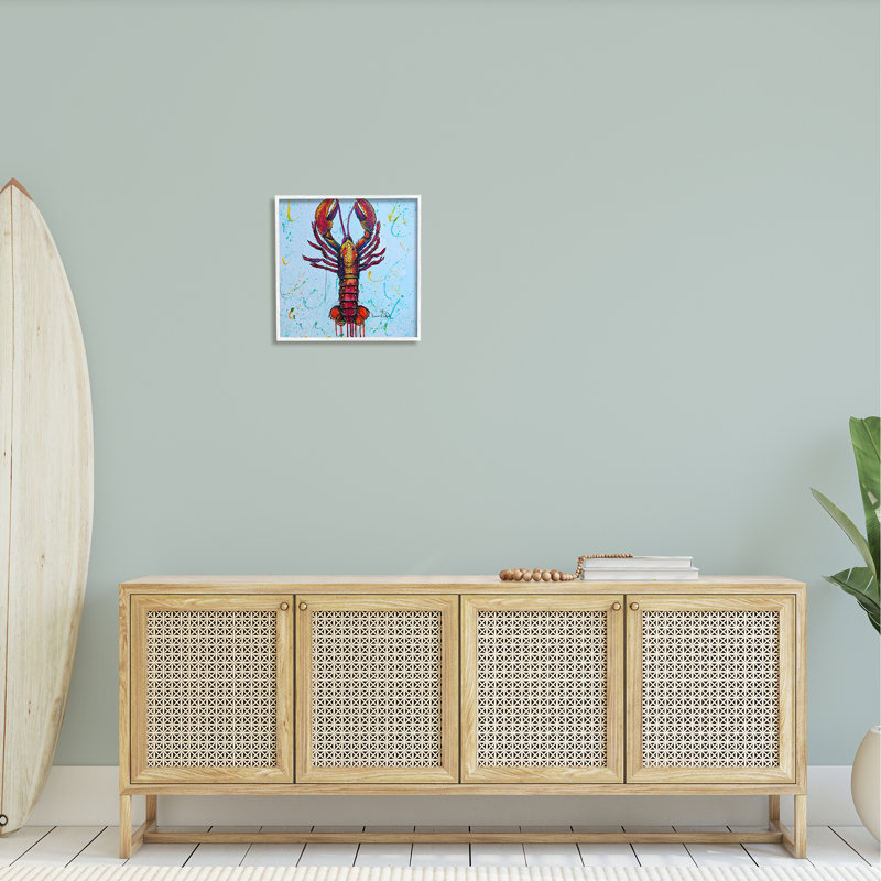 Peinture de homard de style urbain, H 17 po x l 17 po x P 1,5 po, Giclée encadrée blanc bord de mer