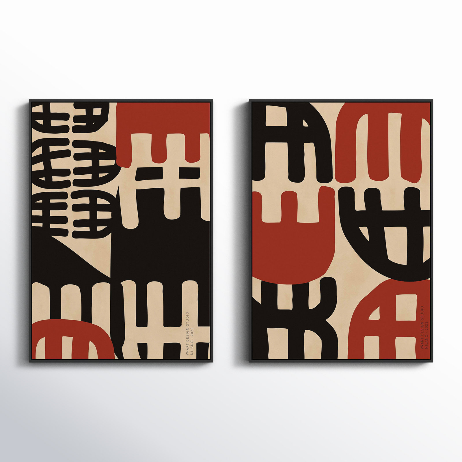 Canton "Bohemian Primitive" 2-Piece Print Set, 20" H x 14" W x 1.25" D, Black Framed Canvas
