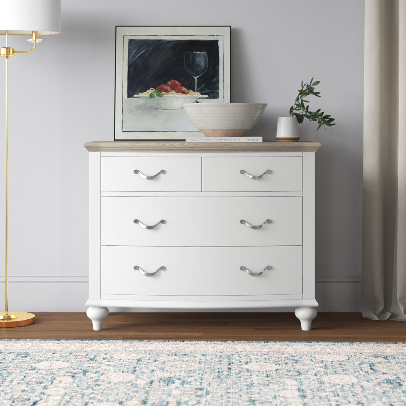 Dimas Solid Wood 109cm W 4 - Drawer Chest of Drawers, Soft Grey/Grey Washed Oak