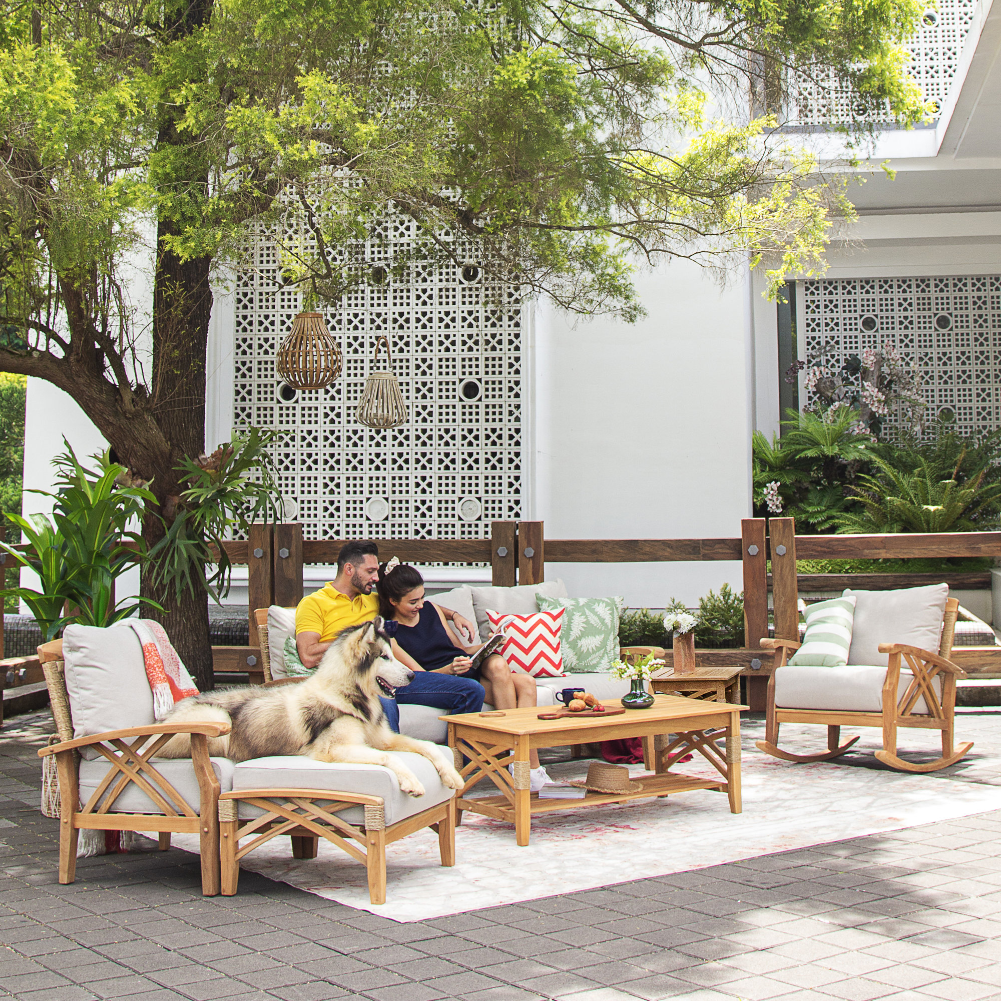 Dunster 6 - Person Teak Outdoor Seating Group With Cushions, Tan