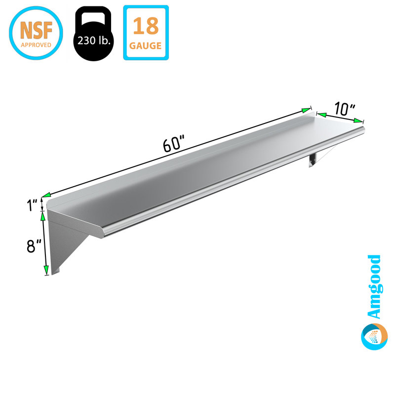 60" Stainless Steel Wall Shelf with Brackets
