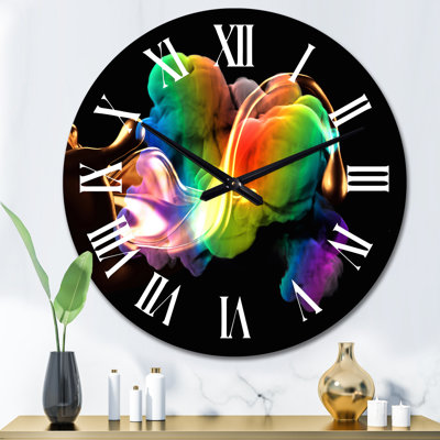 Rainbow Splash on Black - Horloge murale moderne