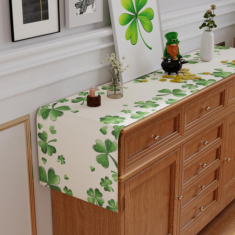 Chemin de table Green Shamrock Lucky, décor de printemps pour la cuisine et la salle à manger