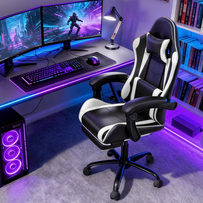 PU Leather Adjustable Gaming Chair, Ergonomic Desk Computer Chair with Headrest, Footrest and Lumbar Support