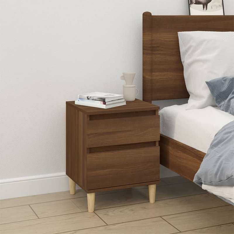 Elias 40cm W Solid + Manufactured Wood Bedside Table, Brown Oak