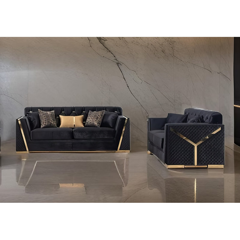 Helena Sofa & Loveseat Velvet, Black