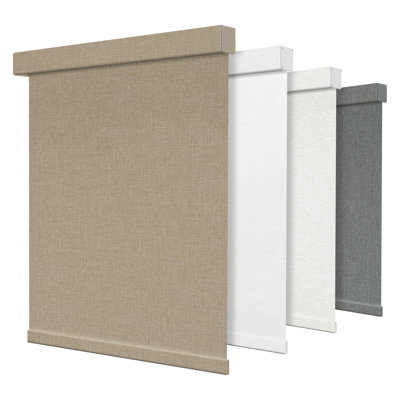 Cordless Blackout Roller Shades for Windows, Push Up & Pull Down Spring Loaded Roller Window Shades, Thermal Insulated Linen / Hemp Fabric Blinds, Beige, 40"W x 72"H