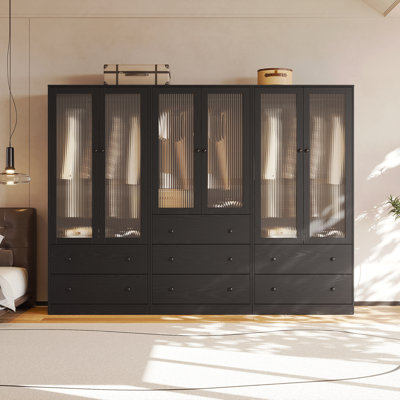 20"D x 94.5"W x 71"H Modern Armoire With Soft-Close Doors — Fluted Glass Wardrobe Closet With Shelves & Drawers by Latitude Run