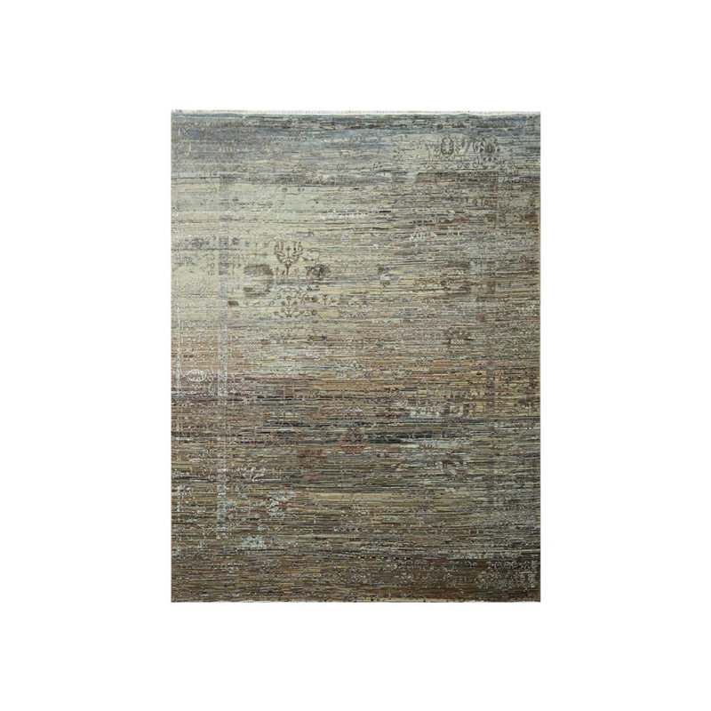 Tapis rayé en laine et soie noué à la main 8 pi 10 po x 12 pi 11067FC63B8C48F28A010C2B162C298C