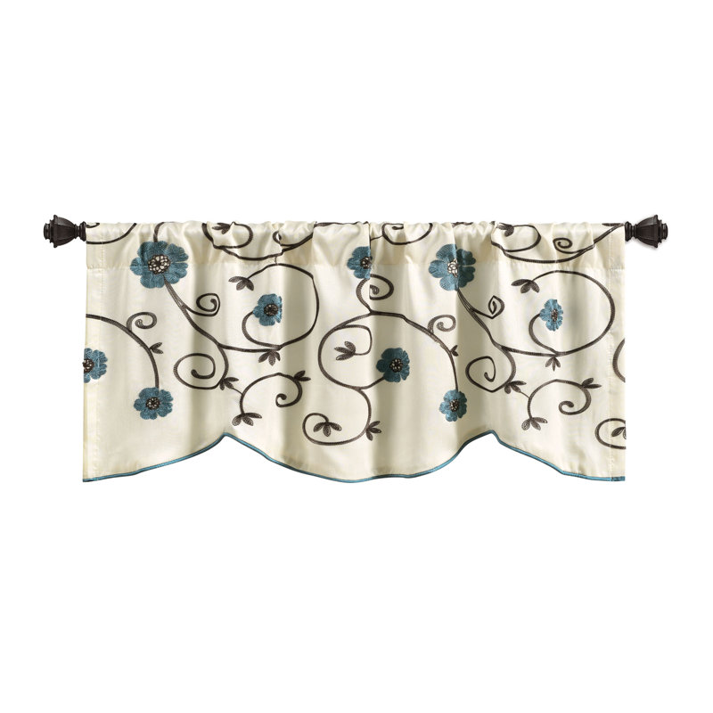 Floral Scalloped 42'' W Window Valance, Blue