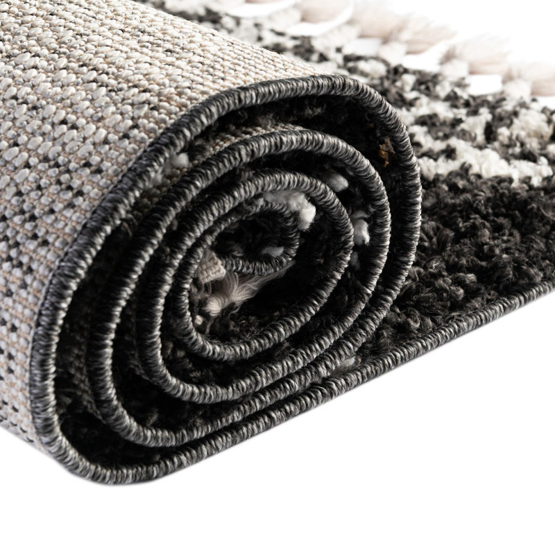 Tapis géométrique noir / blanc Rodney, Ovale 5 pi 3 po x 8 pi
