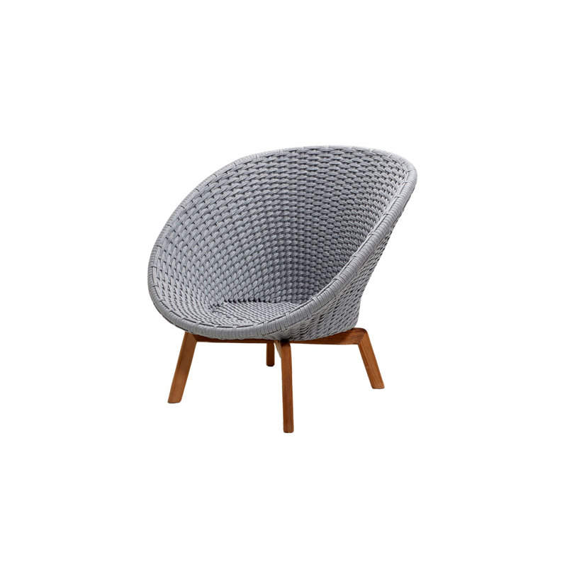 Peacock Papasan Chair with Teak Legs, Dark Green, Light Gray/Teak