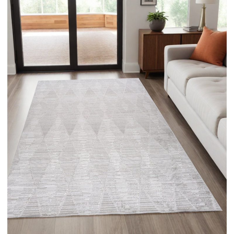 5' X 8' Grey and Ivory Geometric Distressed Area Rug