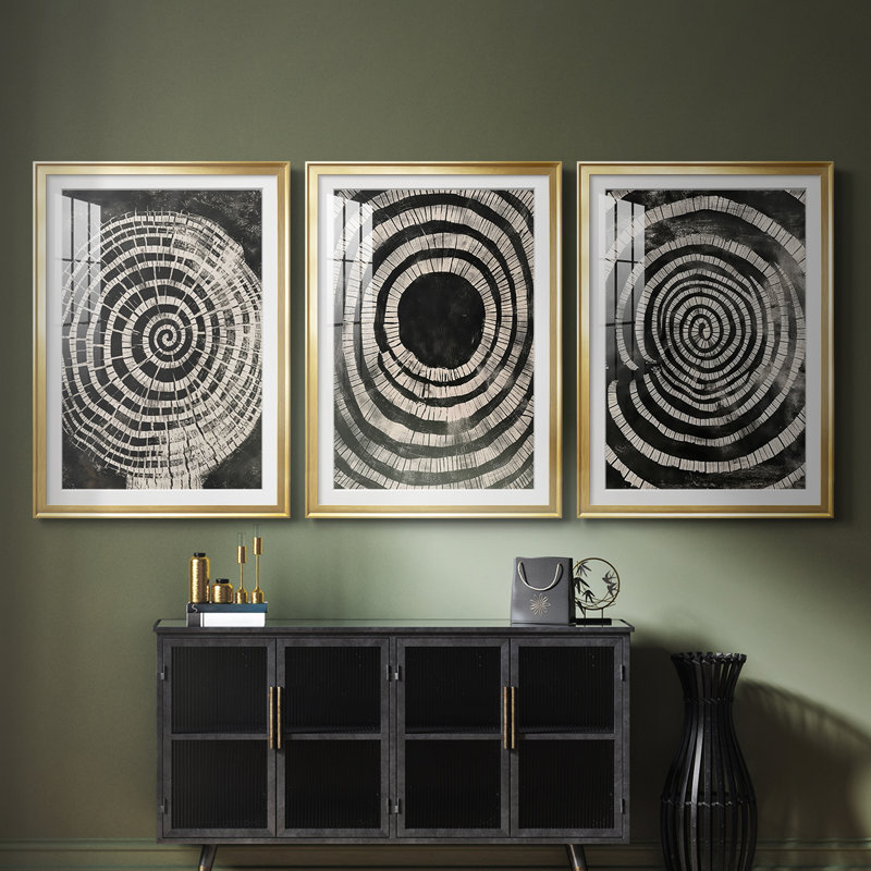 ABSTRACT Series CXCVI - Impression sur mesure avec cadre de qualité supérieure mat - 3 pièces, H 27 po x l 39 po, Doré