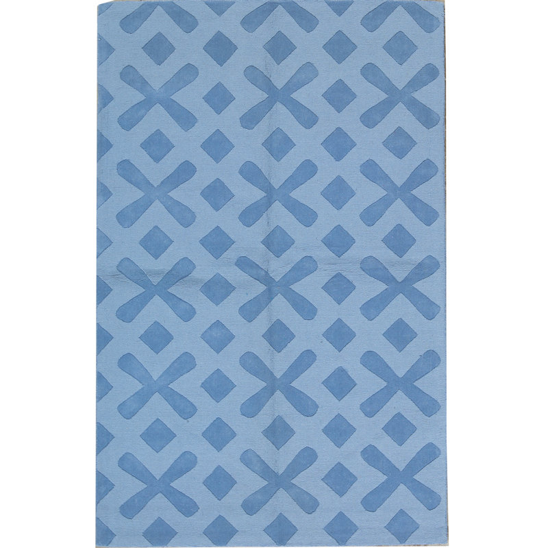 Tapis bleu clair noué à la main de haute qualité