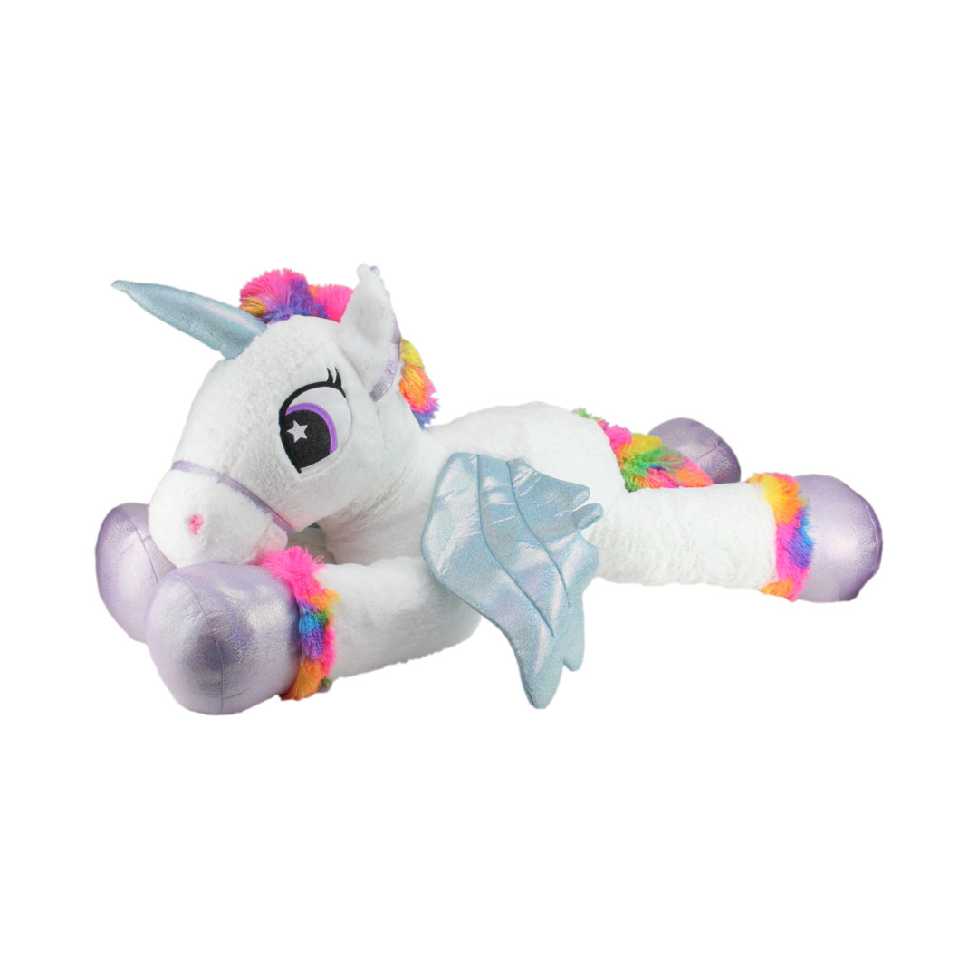 42" Super Soft and Plush White Sitting Winged Unicorn with Rainbow Mane Stuffed Figure Northlight Seasonal