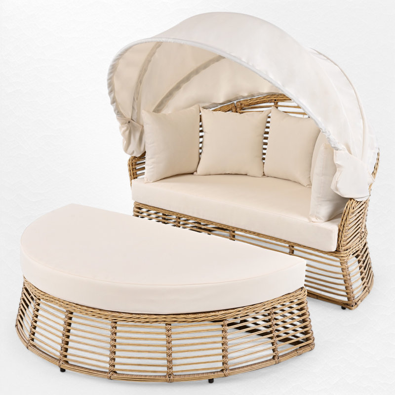 Anazco 53" Wide Circle Wicker Patio Daybed with Cushions
