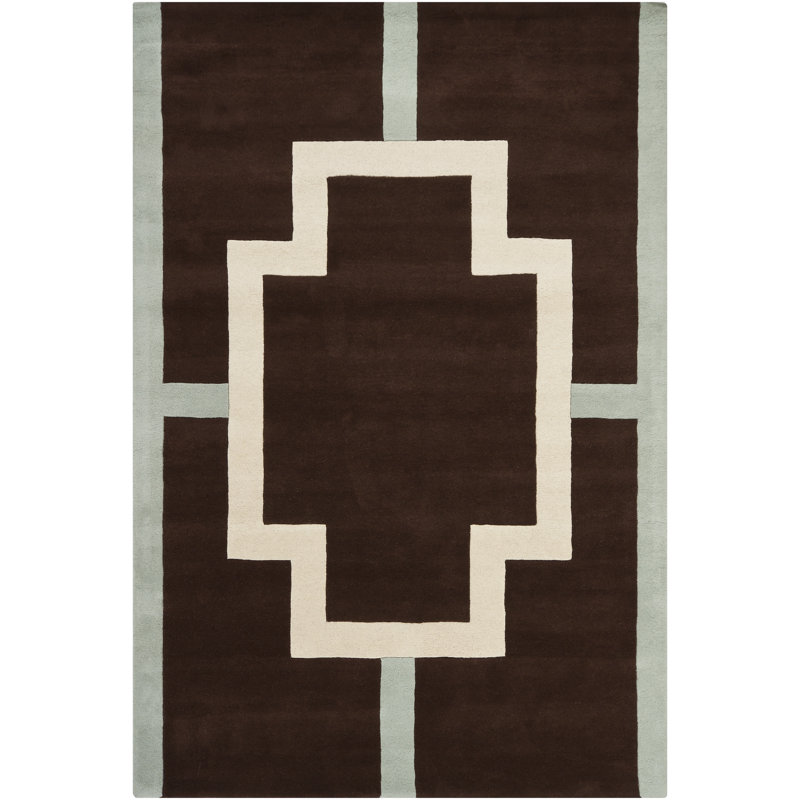 Tapis noir / brun clair en laine fabriqué à la main Ellaville, Rectangle 6 pi x 9 pi