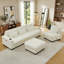 Canapé modulaire en L Corduroy avec repose-pieds détachable, accoudoirs latéraux doubles, poches de rangement intégrées et porte-gobelets, pieds de support en plastique robuste pour le salon - beige