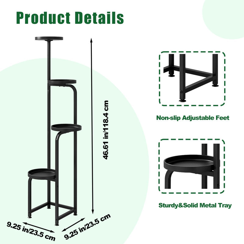 Support pour plante à 4 niveaux en métal, étagère d'angle pour l'extérieur pour plantes multiples, grand présentoir de pots de fleurs pour le salon, balcon, patio