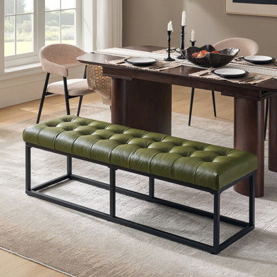 Anahli 60'' W Modern Industrial Genuine Leather Bench with Tufted Design