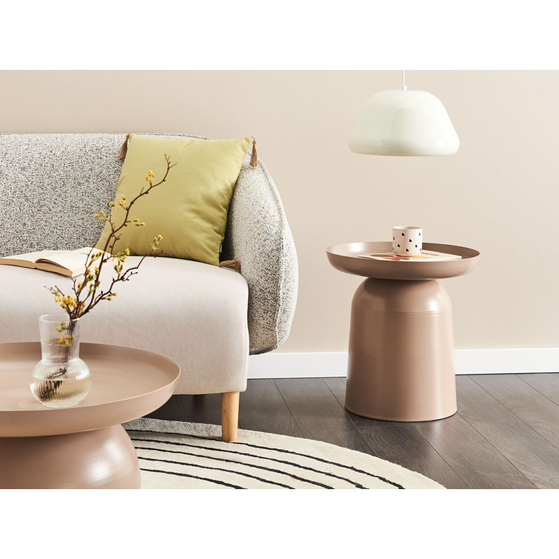 Metal Side Table with Storage, Beige