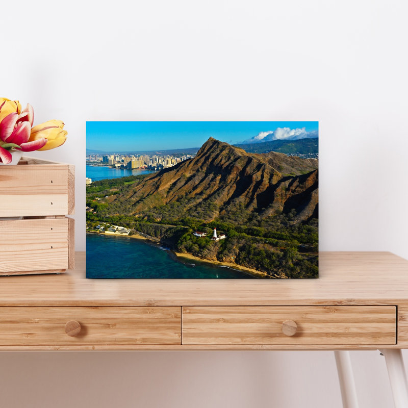 Elevated View Of Diamond Head Lighthouse Diamond Head Honolulu Hawaii USA by Vito Palmisano - Wrapped Canvas Print