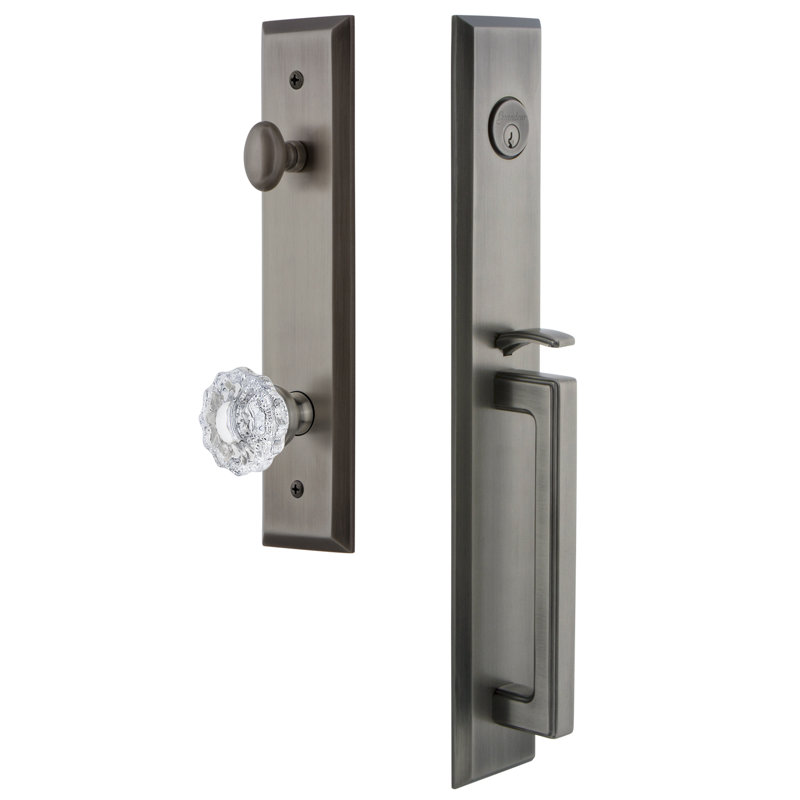 Fifth Avenue Handleset with Single Cylinder Deadbolt and Versailles Door Knob and Rosette, 2.75", Antique Pewter