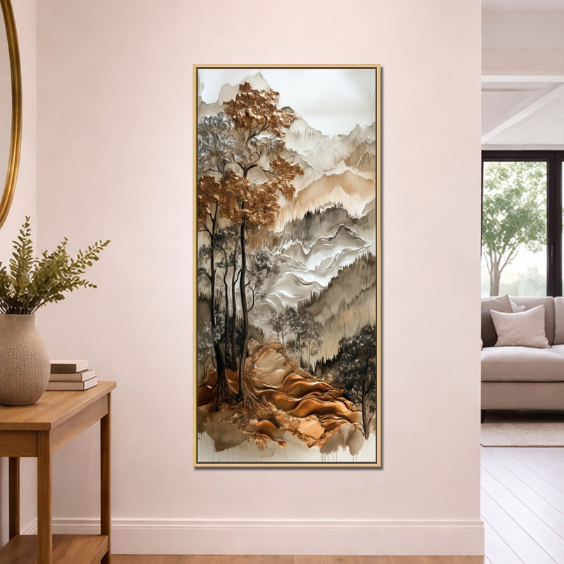 Beige brun Leandro I - art mural grand pin beige, reproduction sur toile encadrée d'automne, H 60 po x l 28 po