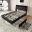Structure de grand lit avec tête de lit ergonomique, prises intégrées, tablette de rangement, structure en métal, bruit, pas de sommier, lit plateforme noir, prises et texture en similicuir-1429107399