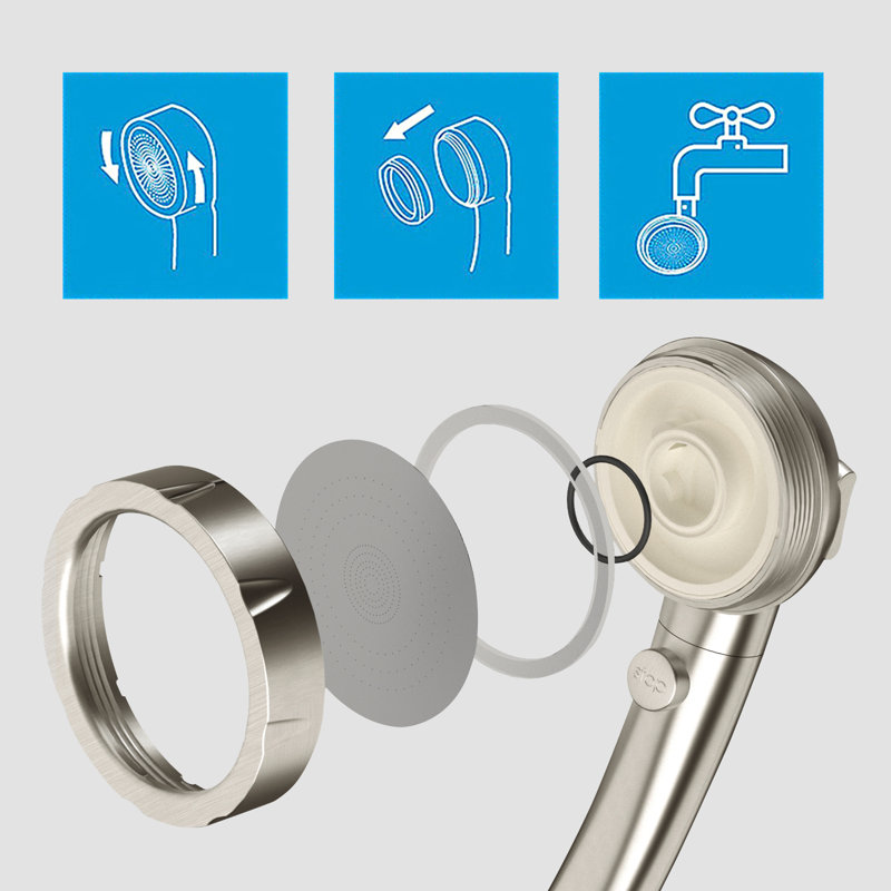 Pomme de douche à main haute pression sans nickel brossé avec interrupteur de pause, Nickel brossé
