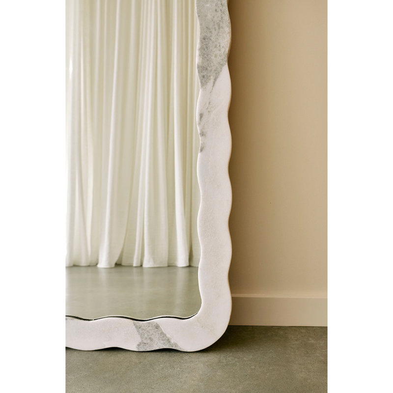 Miray 35 in. x 75 in. Natural Stone Marble Scallop Framed Mirror