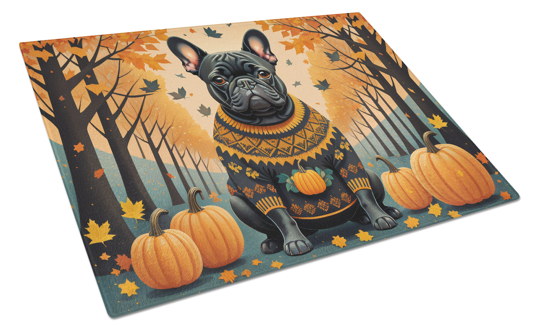 Caroline's Treasures Black French Bulldog Fall Glass Cutting Board