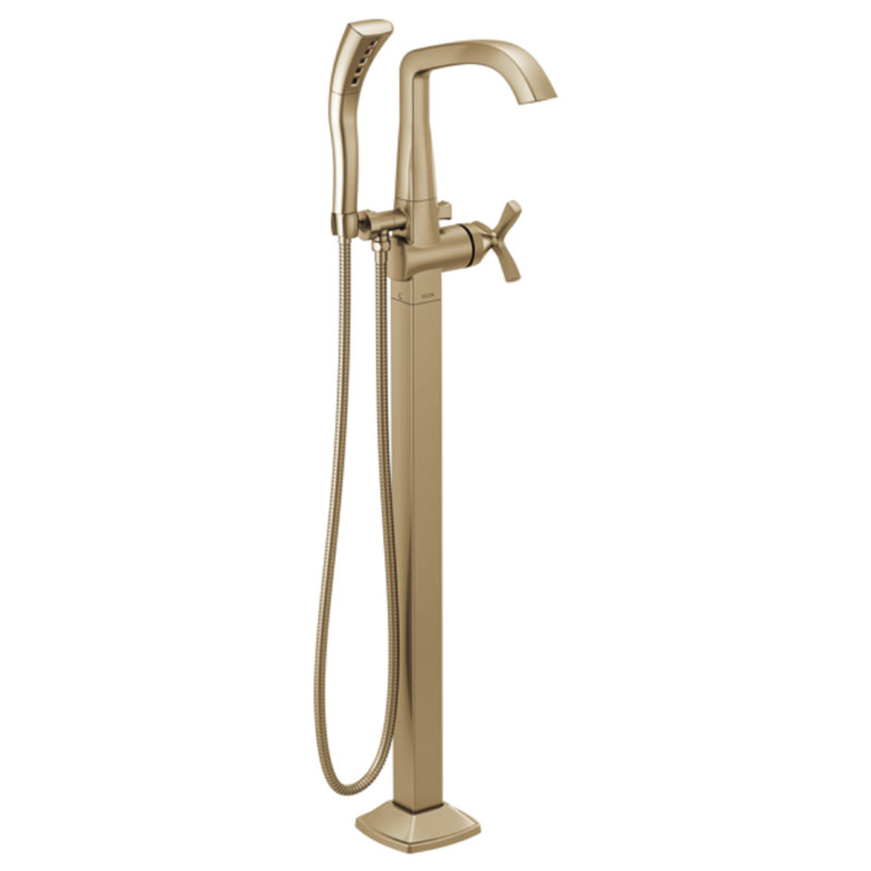 Stryke Single Handle Floor Mounted Freestanding Tub Filler Trim, Champagne Bronze