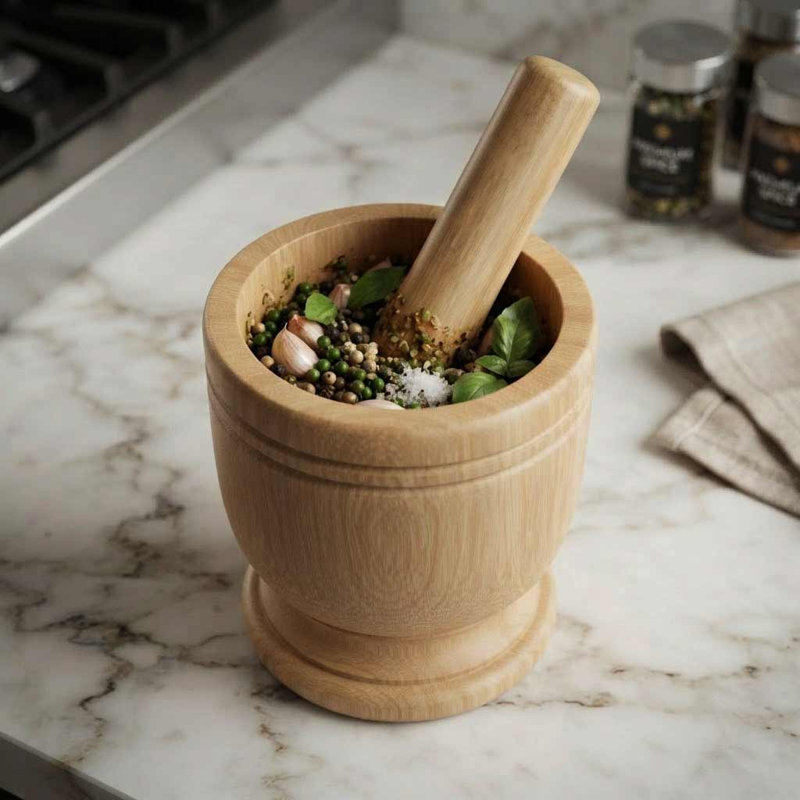 Large Wooden Mortar & Pestle - 5.5" Dia X 6.3" High