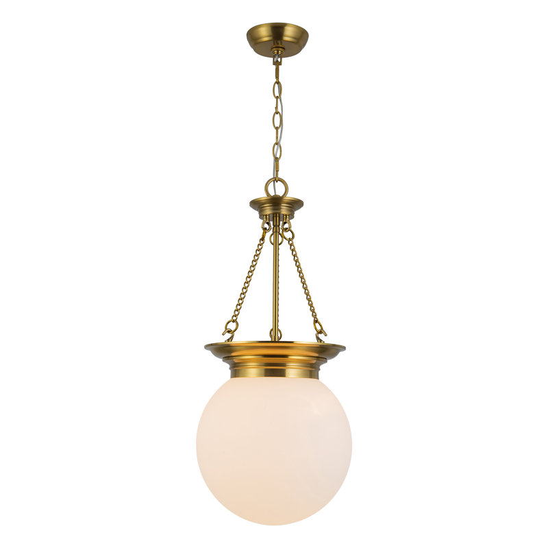 Luminaire suspendu en or brossé 12 po avec verre opale Madelyn, Or brossé / verre opale
